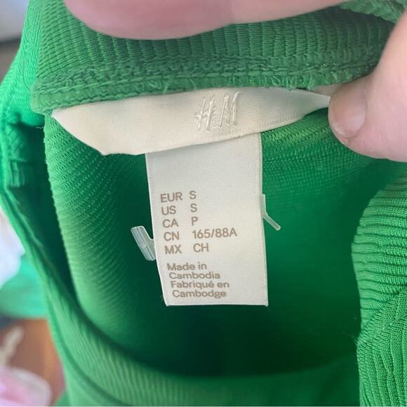 H&M Brat Green Sheath Mini Dress small ribbed textured short sleeve Kelly green - Picture 7 of 7